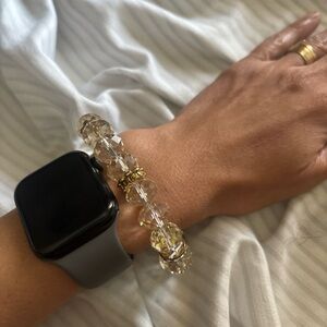 Vintage Crystal Bead Stretch Bracelet in Champagne Gold